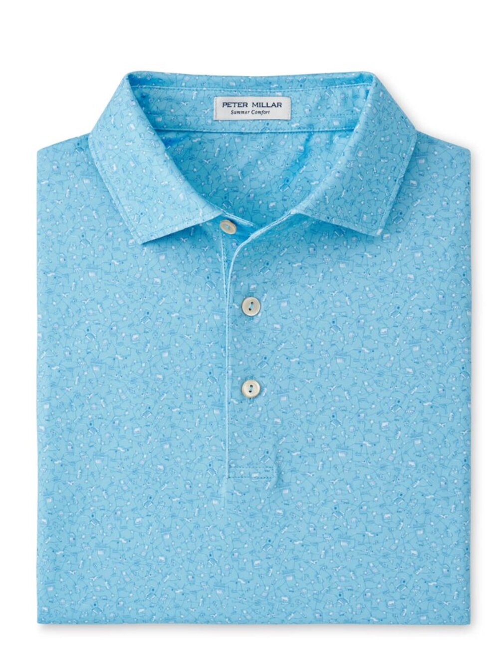Peter Millar Seaport Blue Chambers Performance Jersey Geo Print Golf MF25EK19S